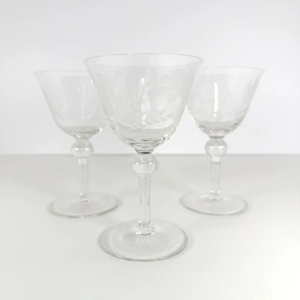 Crystal Cordial Liquor Cocktail‎ Glasses Danube By Colony floral and wheat motif